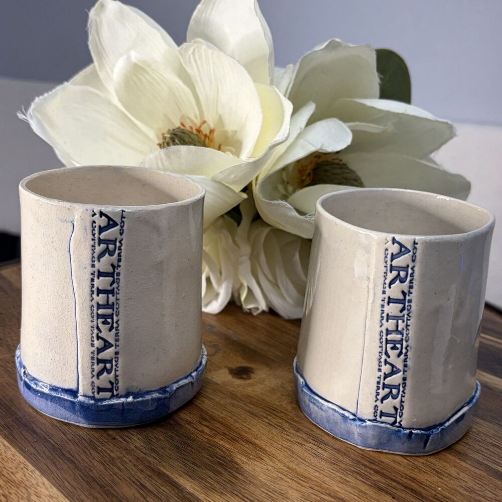 Cottagecore Decor Artisan Pottery Pottery Set Blue Cream Word Search Ceramic